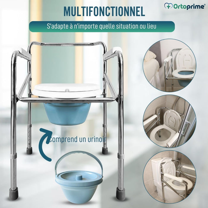 Chaise WC Portable avec Urinoir Intégré et Réglable en Hauteur